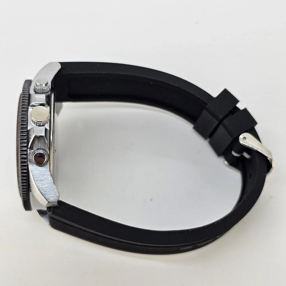 Men's Analog Watch 46MM Black Dial Black Plastic Bands New Battery